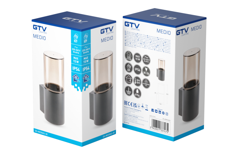 Decor Luminaire de jardin MEDIO-AU E27 MAX.15W IP54 AC220-240V 50-60Hz lampe murale supérieure en graphite. 1208963937