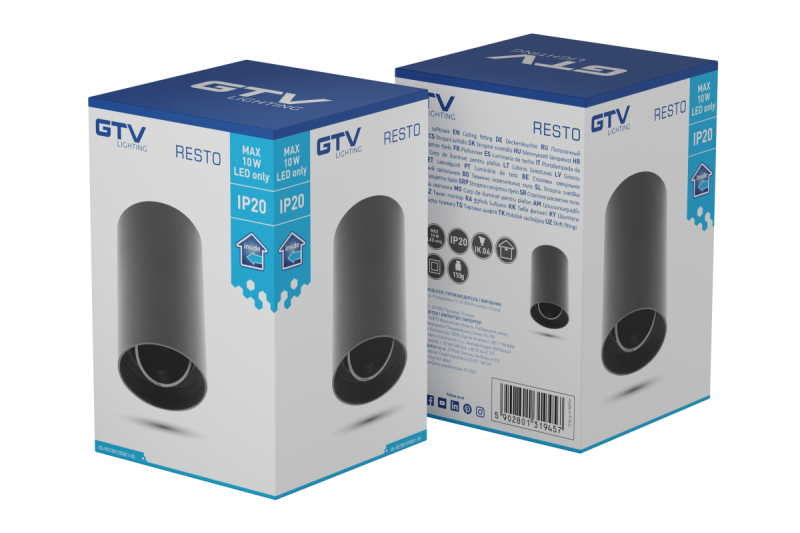 Decor Luminaire de plafond RESTO PC φ80x125mm IP20 max 20W rond noir. 1208963985