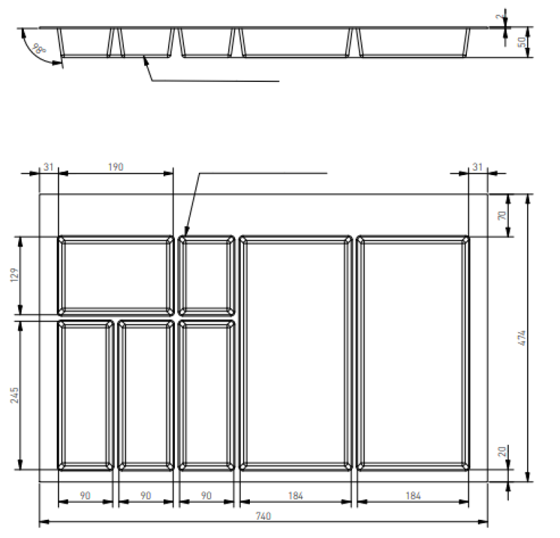 Décor Cutle Bac à Couverts Insert pour Tiroir de Cuisine 800 Anthracite 1208966380