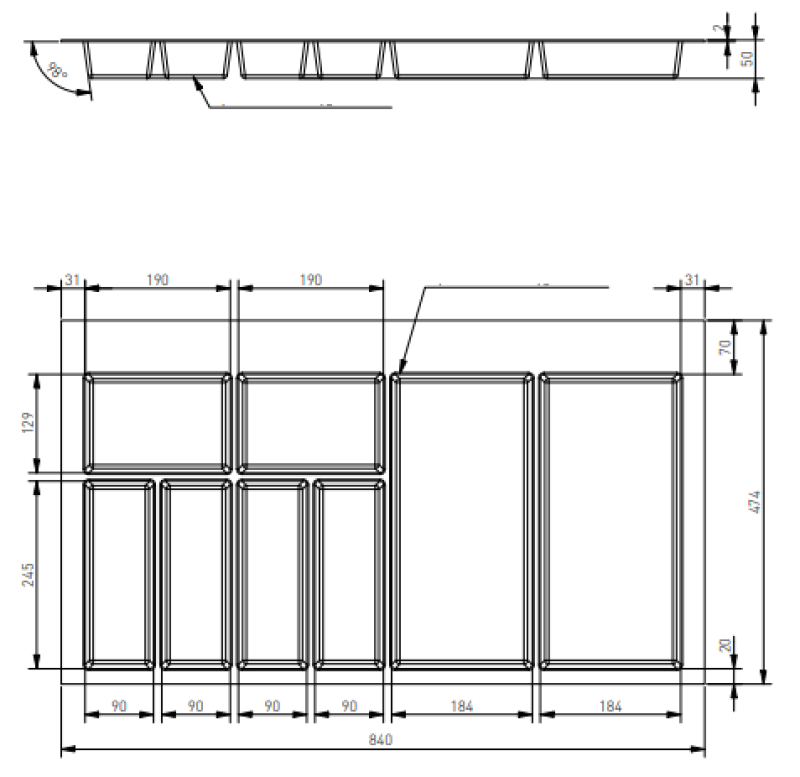 Décor Cutle Range-couverts Inserts pour tiroir de cuisine 900 Anthracite 1208966382