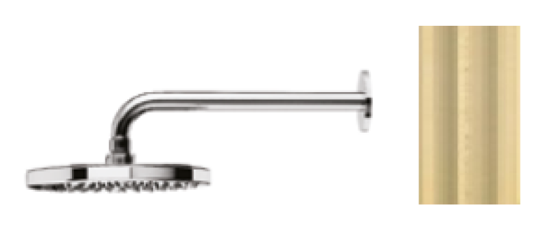 Waterevolution Flow douche de tête 250mm avec raccord mural PVD Light Gold T164125WGE