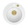 Quadri Norwich graniet witte ronde spoelbak opbouw met gouden plug en push to open afvoer 1208967043