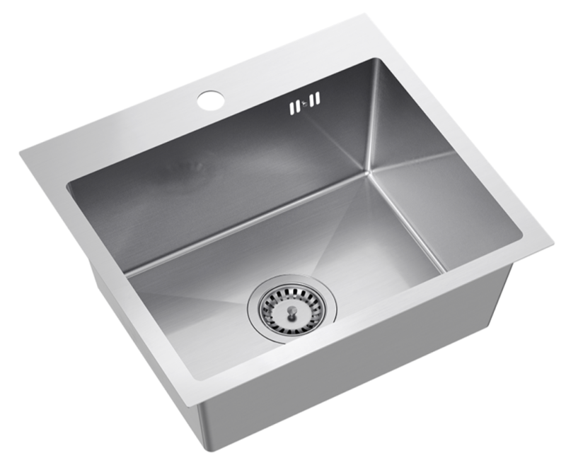 Quadri Dixton 50 set avec évier en inox 500x450 mm avec trou pour robinetterie et robinet de cuisine en inox Bristol.