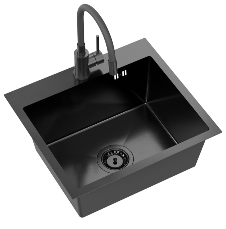 Quadri Dixton 50 Set avec évier noir en inox Nano PVD 500x450 mm avec trou pour robinet et mitigeur de cuisine noir Bristol