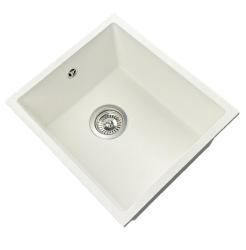 GraniteMy Évier universel en granit blanc 34x40 cm blanc à encastrer, sous-plan et à fleur avec bouchon en inox 1208967107