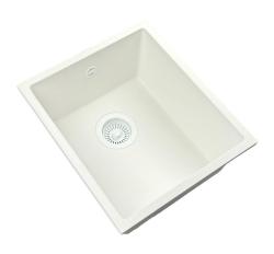 GraniteMy Évier universel en granit blanc 34x40 cm blanc encastré, sous-plan et à fleur avec bouchon blanc 1208967146