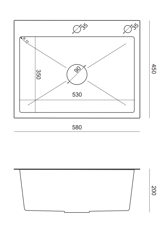 Quadri Dixton 60 évier en inox 580x450 mm avec trou pour robinet et accessoire 1208967194