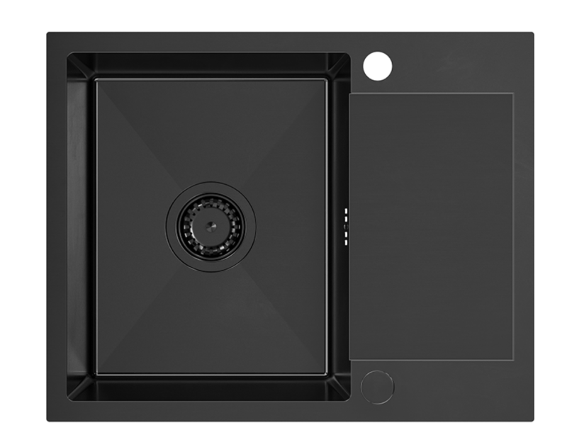 Quadri Dixton 80 noir PVD Nano évier en inox 600x480 mm avec égouttoir réversible 1208967197