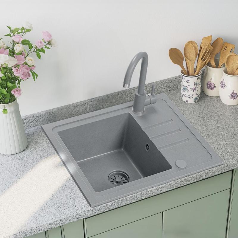 Quadri Sligo 60 gris évier en granit avec égouttoir 55x44 cm avec robinet inclus 1208967200