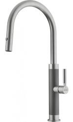 Franke Mythos Masterpiece Robinet de Cuisine Acier Inoxydable avec Bec en J et Douchette Extractible - 115.0711.554