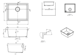 GraniteMy Évier universel en granit pour café 50x40 cm montage en surface, sous-plan et à ras avec bonde 1208967230