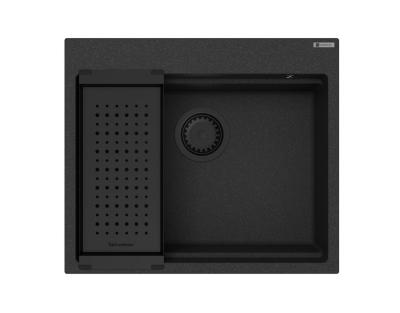 GraniteMy Évier en granit 56x48 cm noir à poser avec bouchon noir inclus accessoires 1208967233