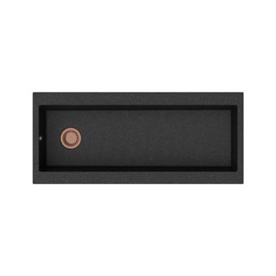 GraniteMy Trog évier en granit noir très grand 116x50 cm noir à poser avec égouttoir et bonde en cuivre 1208967238