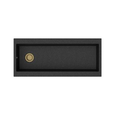 GraniteMy Évier en granit très grand noir 116x50 cm noir à poser avec plage pour robinetterie et bonde dorée 1208967239