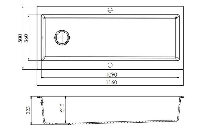 GraniteMy Évier en granit très grand noir 116x50 cm noir à poser avec plage pour robinetterie et bonde dorée 1208967239