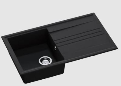 GraniteMy Vesi évier en granit noir à poser 86x50cm avec égouttoir réversible avec bouchon en acier inoxydable 1208967279