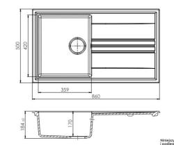 GraniteMy Vesi évier encastrable extra plat en granit noir 86x50cm avec égouttoir réversible et bonde en cuivre 1208967290