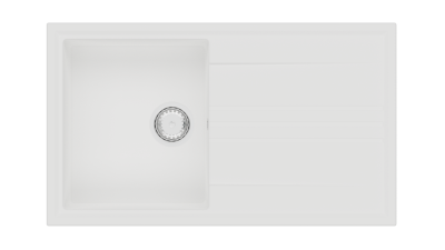 GraniteMy Vesi évier en granit blanc à poser 86x50cm avec égouttoir réversible et bouchon en inox 1208967291