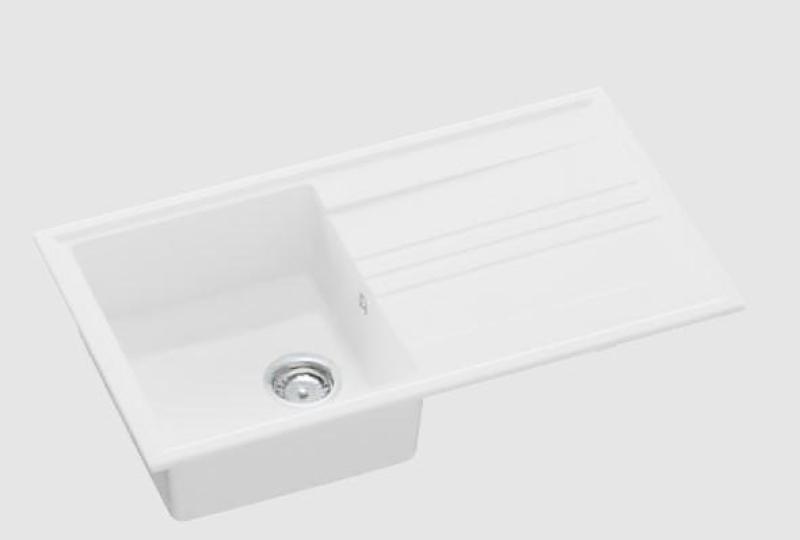 GraniteMy Vesi évier en granit blanc à poser 86x50cm avec égouttoir réversible et bouchon en inox 1208967291