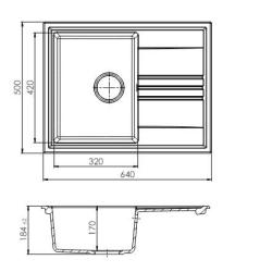 GraniteMy Vesi évier en granit extra plat blanc 64x50cm avec égouttoir réversible et bonde noire 1208967299