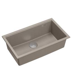 Quadri Newport II grand et profond évier en granit à encastrer ou sous plan taupe 76x45cm avec bouchon en inox 1208967310