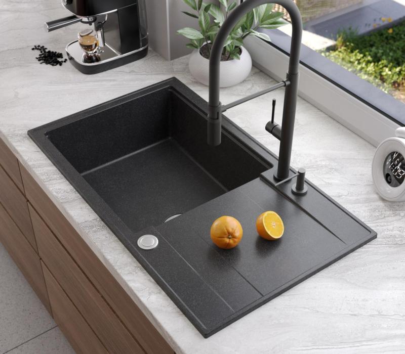 Quadri Luton évier à poser en granit anthracite avec égouttoir réversible 86x50cm avec bonde en inox 1208967333
