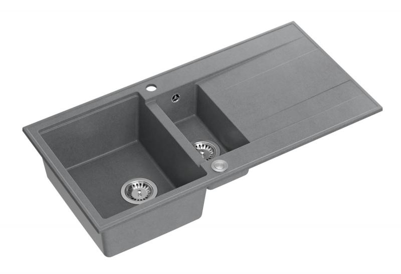 Quadri Luton évier à poser en granit gris 1,5 cuve avec égouttoir réversible 100x50cm avec bouchon en inox 1208967350