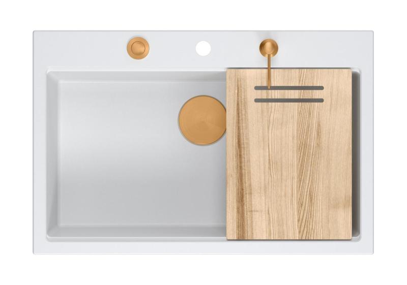 Quadri Hard Rock blanc construction en granit grand évier 76x50cm incluant bouchon en cuivre et accessoires 1208967428