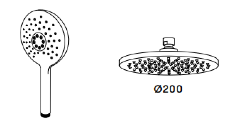 Waterevolution Flow ensemble de douche avec pommeau de douche à effet pluie noir mat 200mm T141NRPR