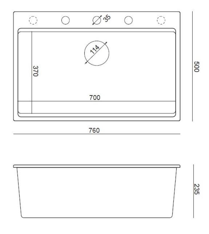 Quadri Hard Rock évier à poser en granit gris grande cuve 76x50cm inclus bouchon en cuivre et accessoires 1208967435