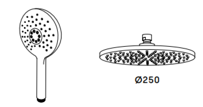 Waterevolution Flow combinaison de douche avec douche de tête chromée 250mm T141NR2501