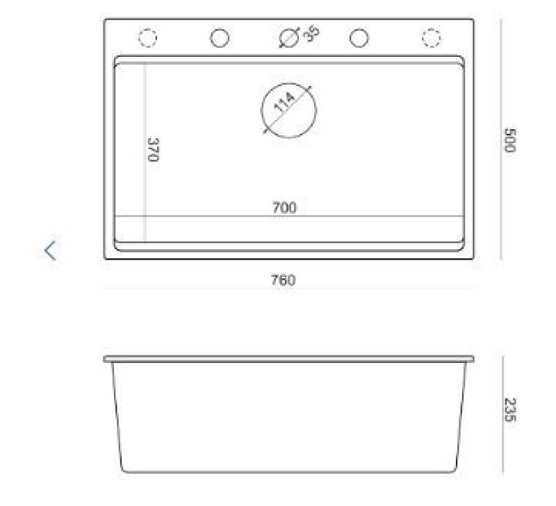 Quadri Hard Rock anthracite évier en granit à poser grande cuve 76x50cm incluant bouchon en cuivre et accessoires 1208967445