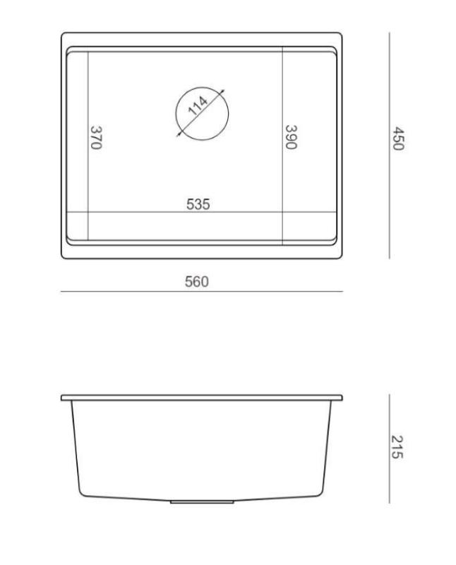 Quadri Newport II évier sous-plan en granit noir 560x450mm avec bouchon en cuivre et bonde 1208967450
