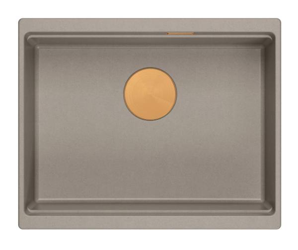 Évier encastré en granit taupe Quadri Newport II 560x450mm avec bouchon et bonde en cuivre 1208967455