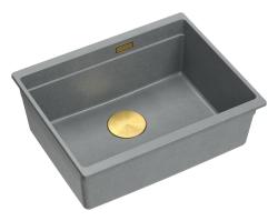 Quadri Newport II granit sous-plan gris évier 560x450mm avec bouchon et bonde dorés 1208967457