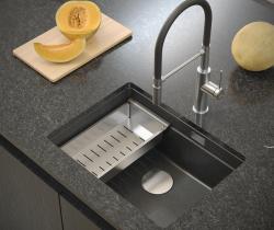 Quadri Newport II évier à encastrer en granit anthracite 560x450mm  avec bouchon en inox et cache-vidange 1208967459