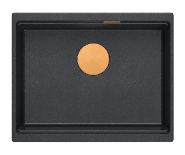 Quadri Newport II évier encastré en granit anthracite 560x450mm avec bouchon en cuivre et bonde 1208967461