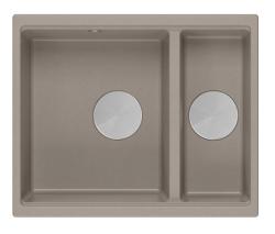 Quadri Newport II taupe 1,5 bac à évier en granit, montage en surface et sous-plan, 555x460mm avec bouchon en acier inoxydable 1208967466