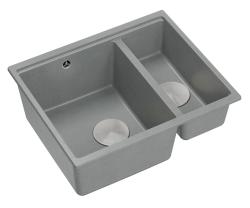 Quadri Newport II gris 1,5 cuve en granit montage en surface et sous-plan 555x460mm avec bouchon en inox 1208967469