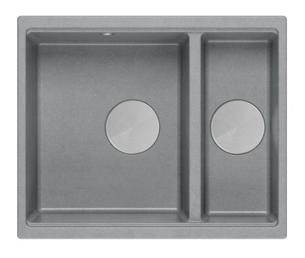 Quadri Newport II gris 1,5 cuve en granit montage en surface et sous-plan 555x460mm avec bouchon en inox 1208967469