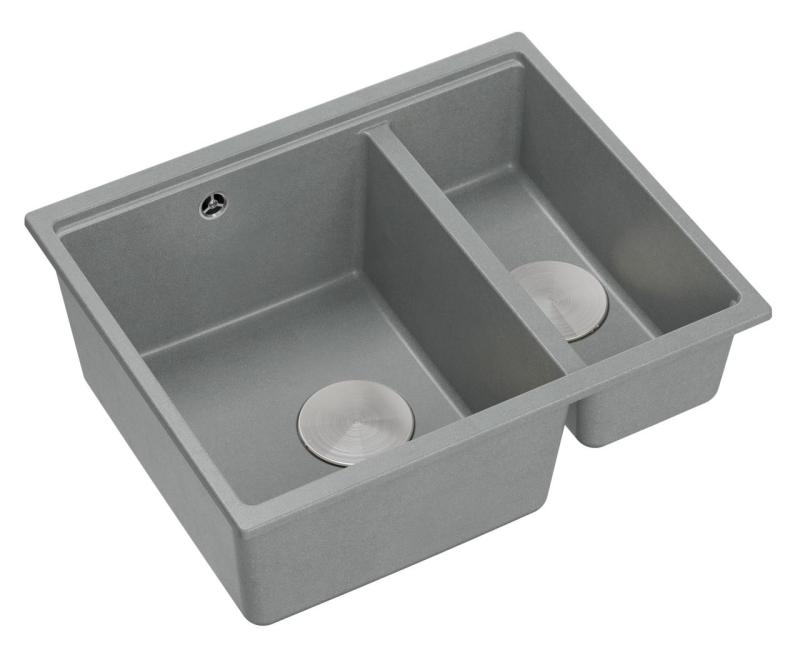 Quadri Newport II gris 1,5 cuve en granit montage en surface et sous-plan 555x460mm avec bouchon en inox 1208967469