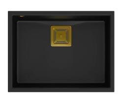 Quadri Quadrangle évier sous-plan en granit noir 55x42cm avec bonde dorée 1208967475