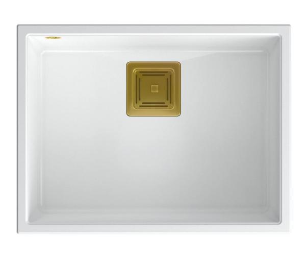 Quadri Quadrangle évier sous-plan en granit blanc 55x42cm avec bonde dorée 1208967477