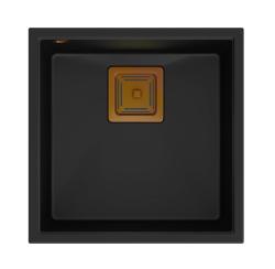 Quadri Quadrangle évier encastré en granit noir 42x42cm avec bonde en cuivre 1208967482