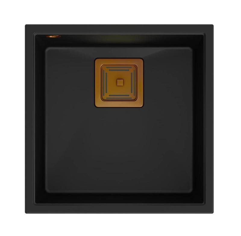 Quadri Quadrangle évier encastré en granit noir 42x42cm avec bonde en cuivre 1208967482