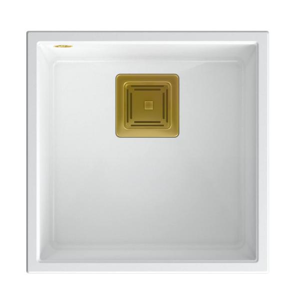 Quadri Quadrangle évier sous-plan en granit blanc 42x42cm avec bonde dorée 1208967489