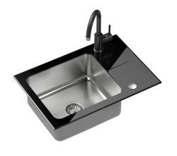 Ensemble Quadri Glazz avec robinet de cuisine et évier en inox avec égouttoir en verre noir 64x44cm réversible 1208967493