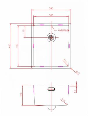 Évier en inox Pure.Sink Prestige 34x40 cm, rayon de 10 mm, montage sous-plan, à fleur ou en surface PPG3440-02