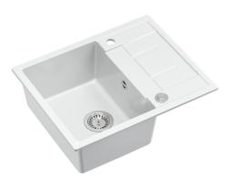 Évier en granit blanc Quadri Dalton avec égouttoir 62x50cm avec bouchon en inox 1208967573