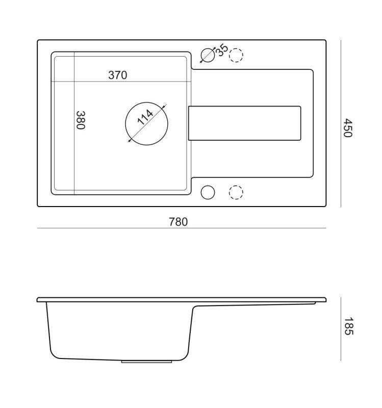 Évier en granit beige sable Quadri Sutton à poser 78x45cm avec égouttoir réversible avec bouchon beige 1208967579